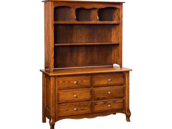 French Country 6 Drawer Dresser With Hutch Top