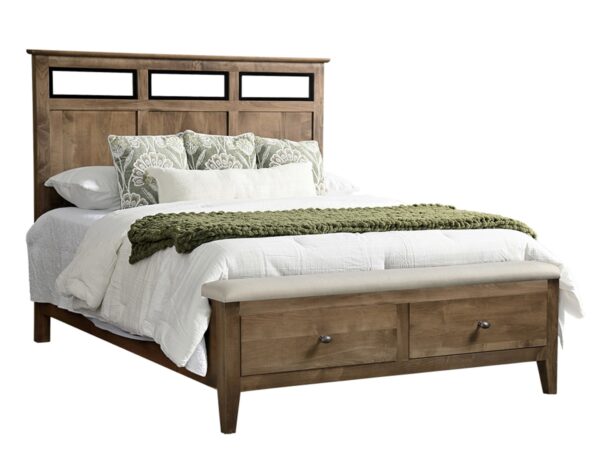 Otto Panel Bed With Black Inserts, Footboard Storage & Bench