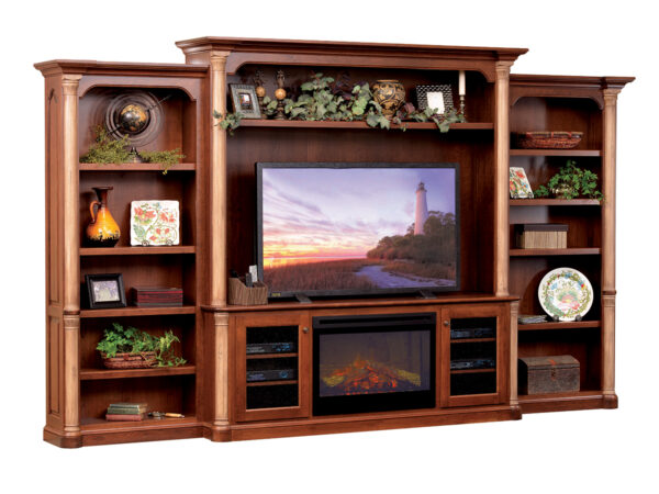 Jefferson Entertainment with Side Bookcases & Fireplace