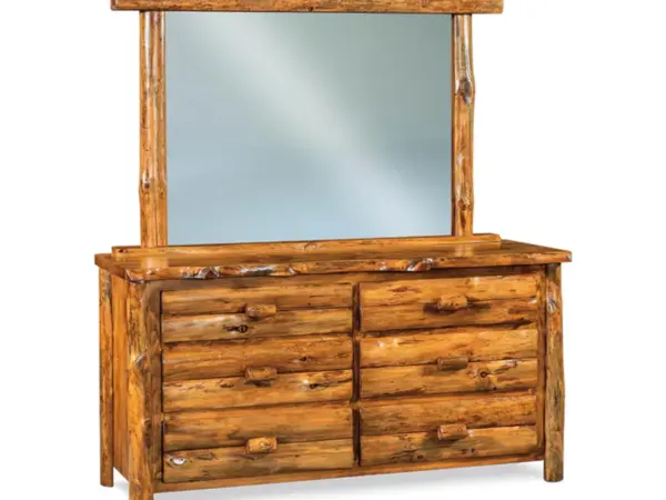 6 Drawer Dresser with Mirror - Rustic Pine